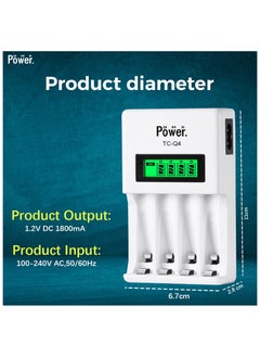 DMK Power 8pcs AA 1.2V 2800mAh High Capacity Rechargeable Batteries and TC-Q4 AAA AA Four Slot Independent Intelligent Quick LCD Charger for Ni-MH/Ni-CD Rechargeable Batteries with 3pin UK Plug Cable  - Image 4