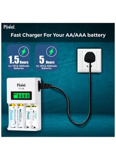 DMK Power 8pcs AA 1.2V 2800mAh High Capacity Rechargeable Batteries and TC-Q4 AAA AA Four Slot Independent Intelligent Quick LCD Charger for Ni-MH/Ni-CD Rechargeable Batteries with 3pin UK Plug Cable  - Image 5