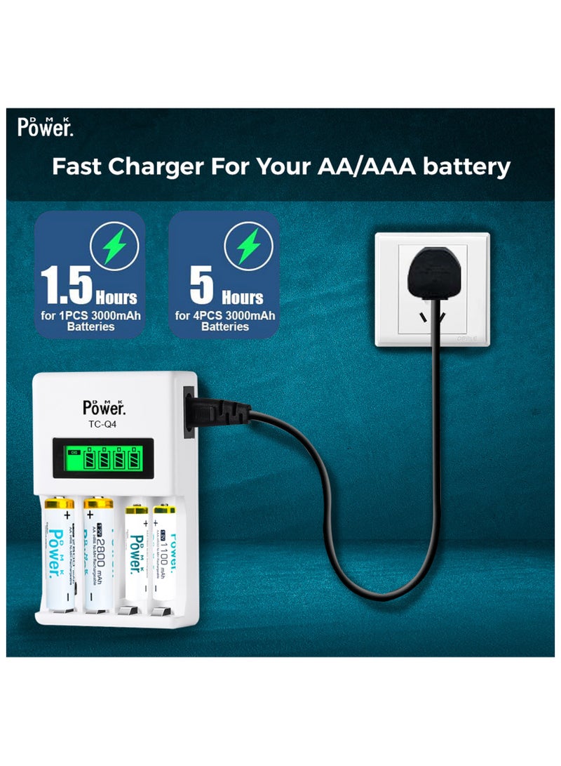 DMK Power 8pcs AA 1.2V 2800mAh High Capacity Rechargeable Batteries and TC-Q4 AAA AA Four Slot Independent Intelligent Quick LCD Charger for Ni-MH/Ni-CD Rechargeable Batteries with 3pin UK Plug Cable - Image 5