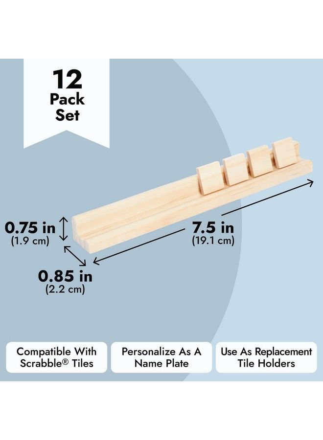 Bright Creations 12 Pack Wooden Rack For Letter Tiles Compatible With Scrabble Tiles Replacement Game Tray Pieces And Wooden Tile Holders For Crafts (7.5 X 0.75 X 0.85 Inches) - Image 5