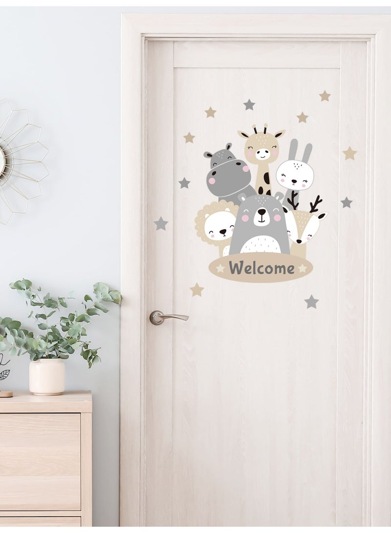 ملصق جداري لغرف الأطفال بتصميم حيوانات لطيفة Welcome مقاس L – ستيكر فينيل ديكور باب وغرفة نوم للأطفال - Image 4