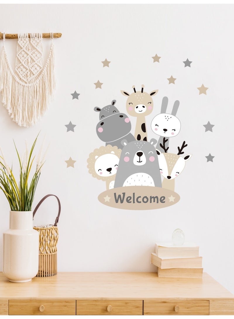 ملصق جداري لغرف الأطفال بتصميم حيوانات لطيفة Welcome مقاس L – ستيكر فينيل ديكور باب وغرفة نوم للأطفال - Image 5