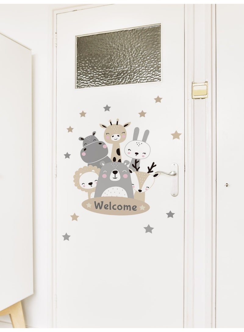 ملصق جداري لغرف الأطفال بتصميم حيوانات لطيفة Welcome مقاس L – ستيكر فينيل ديكور باب وغرفة نوم للأطفال - Image 3