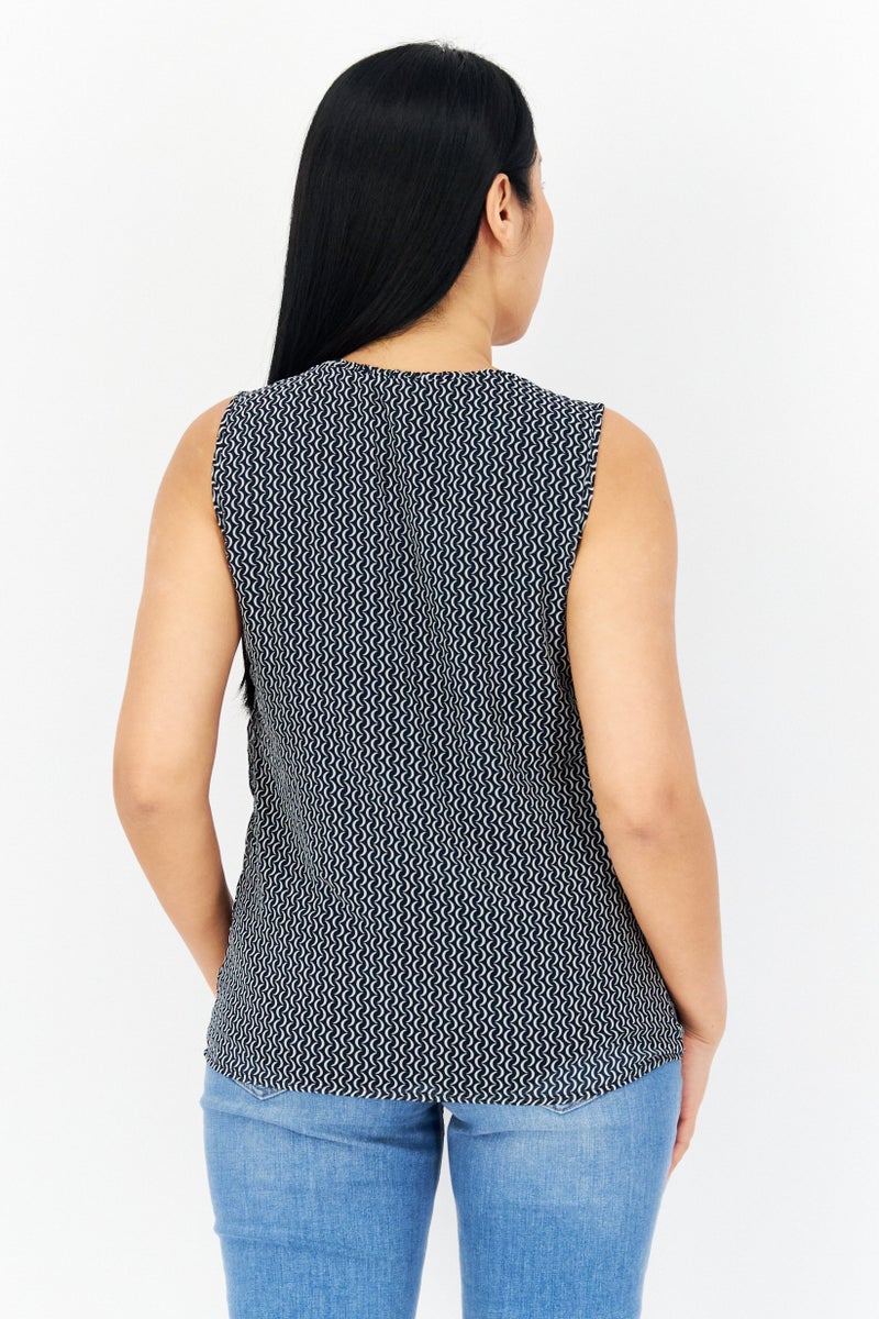 Zero Women Round Neck Sleeveless Allover Print Top, Black - Image 3