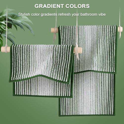 BSICPRO Bathroom Rugs and Mats Sets, 2 Piece Thick Absorbent Chenille Bath Mat Rug Set Non Slip, Soft Shaggy Bath Room Floor Mats for Bathroom, Machine Washable (Hunter Green, 20" x 47" Plus 16" x 24") - Image 4