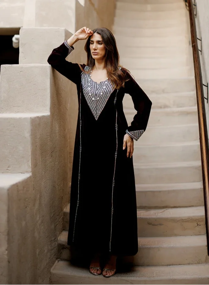 MAISON ARABELLE RAJA MAROON EMBROIDERED KAFTAN