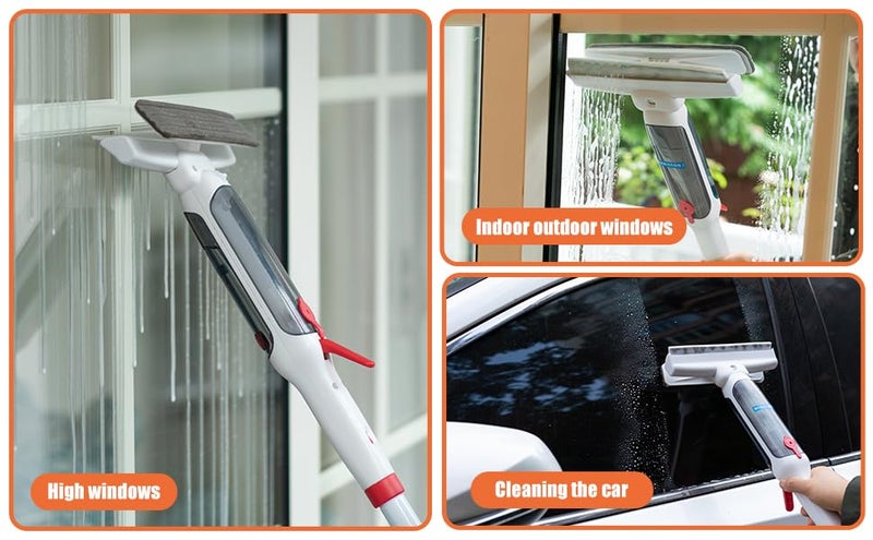 KEYOZA Professional Window Wiper 190 cm Extension Rod, Squeegee Window Spray Water & Dirty Water Catcher Design, 3-in-1 Scratch-Resistant Window Cleaner Set for Cleaning Mirrors Showers Glass High Windows - Image 3