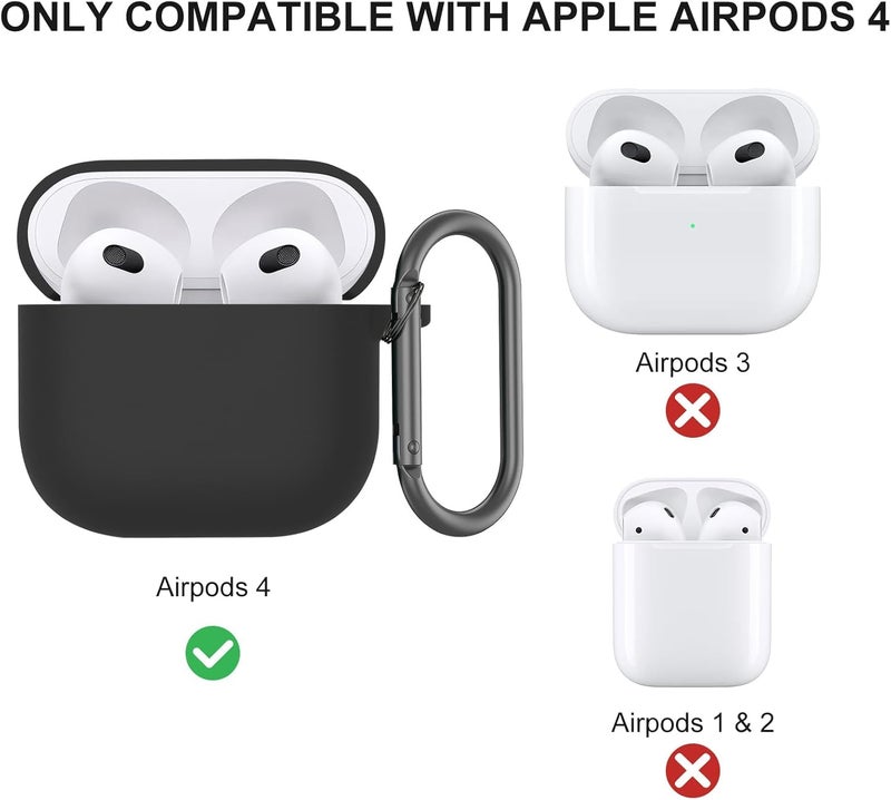 OJOS Case Cover Compatible with AirPods 4 Silicone Protective Cover for Airpods 4 2024 Shockproof & Support Wireless Charging Soft Case for Apple Airpods 4th Generation, Black - Image 2