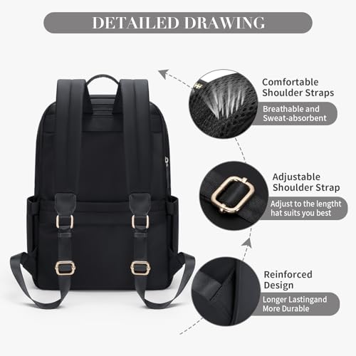 GOLF SUPAGS Women Laptop Backpack Casual Daypack for Work Travel College Backpack Purse Fits 14 Inch Notebook (Black) - Image 3