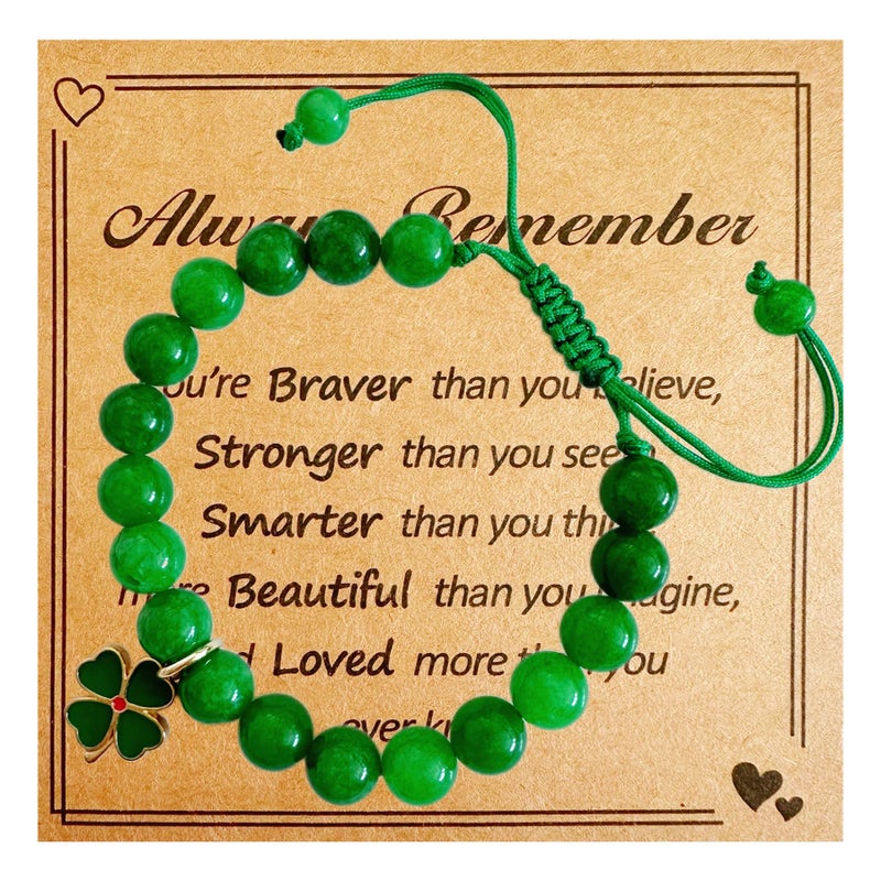 Bovemee Green Nature Stone Clove Bracelet Four-Leaf Clover Female Heart Charm Clover Peacock Bracelet Lucky Bracelet Saint Patricks day gifts for Women - Image 1