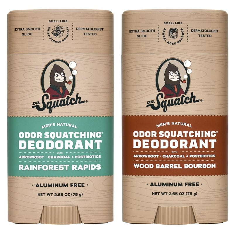 Dr. Squatch Natural Deodorant for Men - Odor-Squatching Aluminum Free - Rainforest Rapids & Wood Barrel Bourbon (2.65 oz, 2-Pack) - Image 1