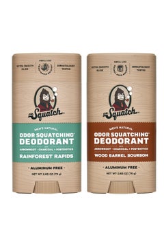 Men's Natural Deodorant - Aluminum-Free Deodorant from Dr. Squatch - Natural Deodorizer - made w/charcoal - Deodorant for Men - Smell fresh with Rainforest Rapids and Wood Barrel Bourbon (2 Pk)
