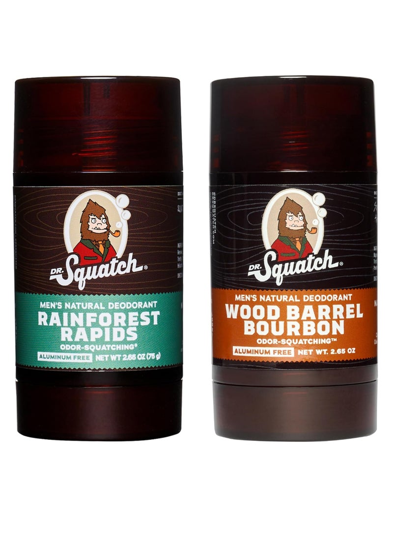 Dr. Squatch - Men's Natural Deodorant - Aluminum-Free Deodorant from Dr. Squatch - Natural Deodorizer - made w/charcoal - Deodorant for Men - Smell fresh with Rainforest Rapids and Wood Barrel Bourbon (2 Pk) - Image 1