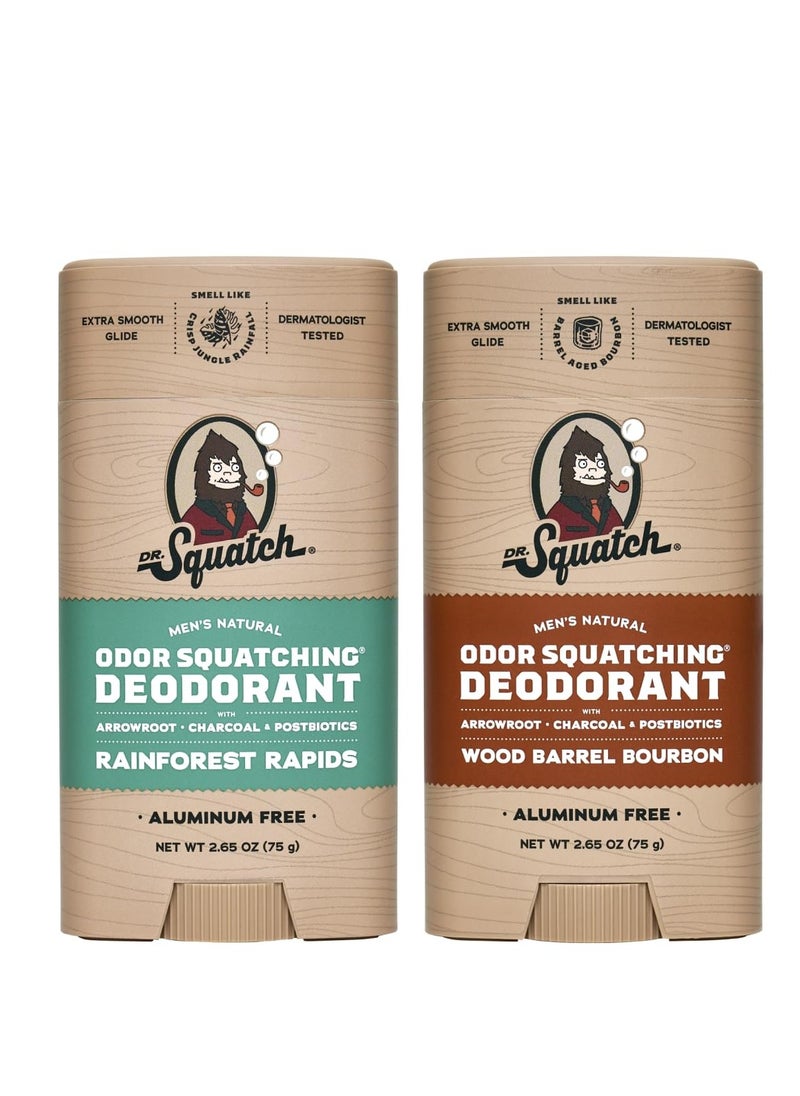 Dr. Squatch - Men's Natural Deodorant - Aluminum-Free Deodorant from Dr. Squatch - Natural Deodorizer - made w/charcoal - Deodorant for Men - Smell fresh with Rainforest Rapids and Wood Barrel Bourbon (2 Pk) - Image 1