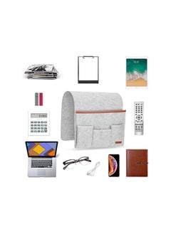 The Bros Sofa Armrest Organizer, Hanging Sofa Caddy Storage Bag with Long Flap and Hook, Sofa Remote Control Holder Bag with 5 Pockets for Magazine, Glasses, Tablet, Phone, Non-Slip (Light Grey)  - Image 2