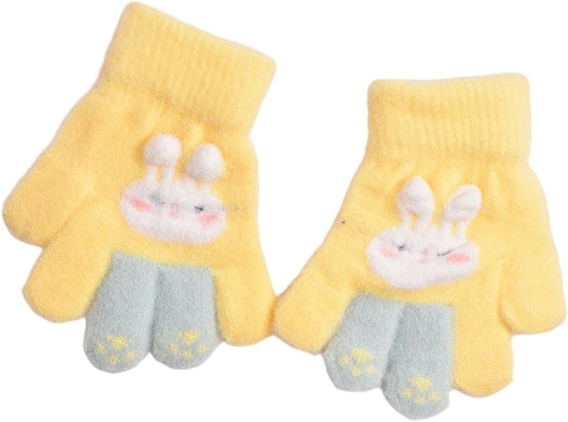 قفازات أرانب صفراء مخملية للأطفال، إكسسوارات شتوية ناعمة ودافئة وخفيفة الوزن - Image 1