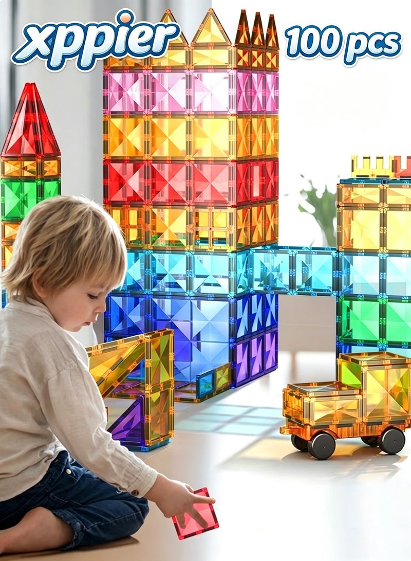 xppier 100 Piece Magnetic Building Blocks for Kids, Educational Learning Building Sets, 3D Building Blocks Construction Stacking Toys Gifts for Boys Girls - Image 1