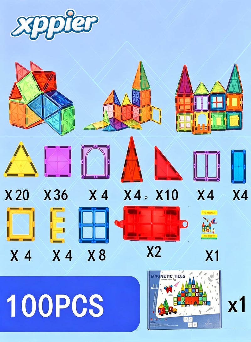xppier 100 Piece Magnetic Building Blocks for Kids, Educational Learning Building Sets, 3D Building Blocks Construction Stacking Toys Gifts for Boys Girls - Image 2