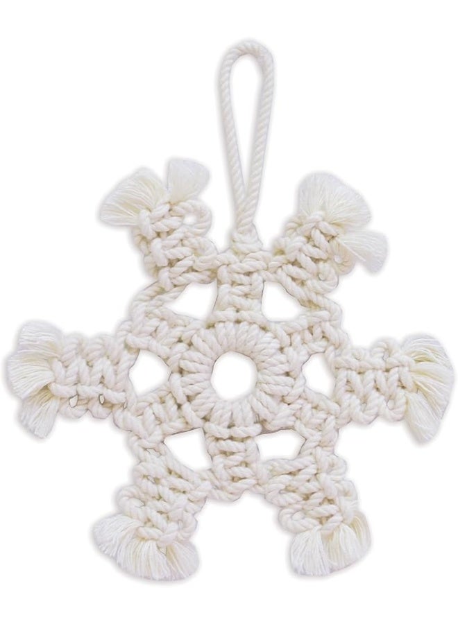 Antikiano Decorative Hanging Figurine Christmas Ornament, 6 Inch Polyester, White Macrame Snowflake