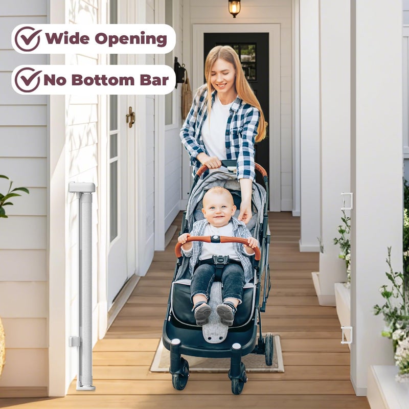 Cideny Retractable Baby Gate for Stairs, 55" Wide Mesh Dog Gate Indoor, 34" Tall Child Gate for Doorways, Hallways, Deck, Indoor Outdoor Pet Baby Safety Essentials for Home, White - Image 5