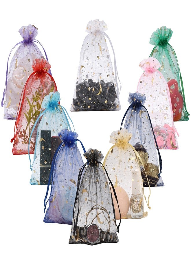 WenTao 100PCS Mixed Color Star Wedding Favor Bags - Sheer Organza Drawstring Gift Bags, Size 4x6 - Image 1