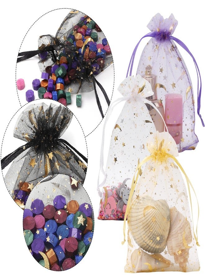 WenTao 100PCS Mixed Color Star Wedding Favor Bags - Sheer Organza Drawstring Gift Bags, Size 4x6 - Image 4