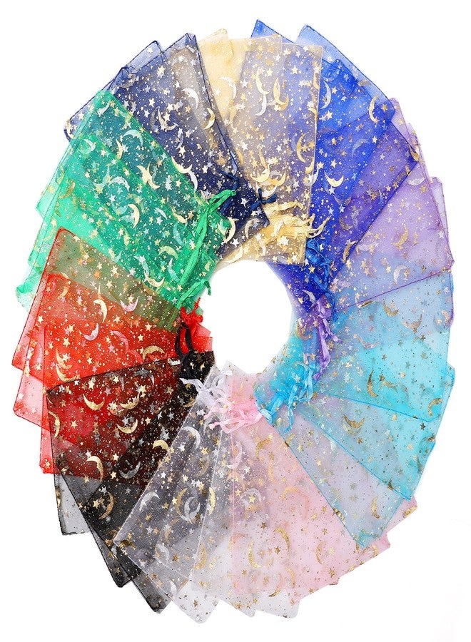 WenTao 100PCS Mixed Color Star Wedding Favor Bags - Sheer Organza Drawstring Gift Bags, Size 4x6 - Image 5