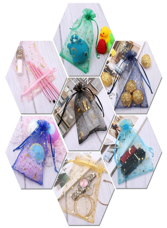 WenTao 100PCS Mixed Color Star Wedding Favor Bags - Sheer Organza Drawstring Gift Bags, Size 4x6 - Image 2