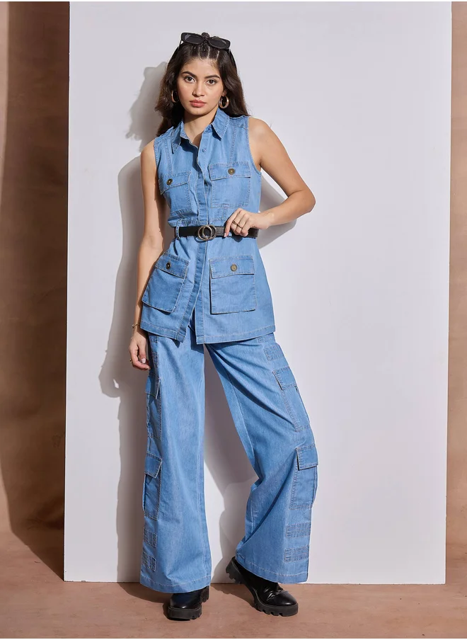 ساسافراس Solid Sleeveless Top with Pocket Detail
