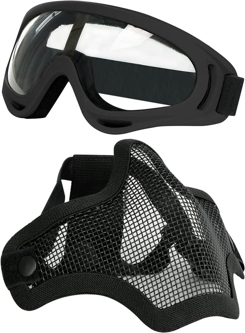 Aoutacc Airsoft Mask and Goggles, Airsoft Half Face Mask Steel Mesh and Goggles Set for CS Paintball Shooting War Game Cosplay - Image 1