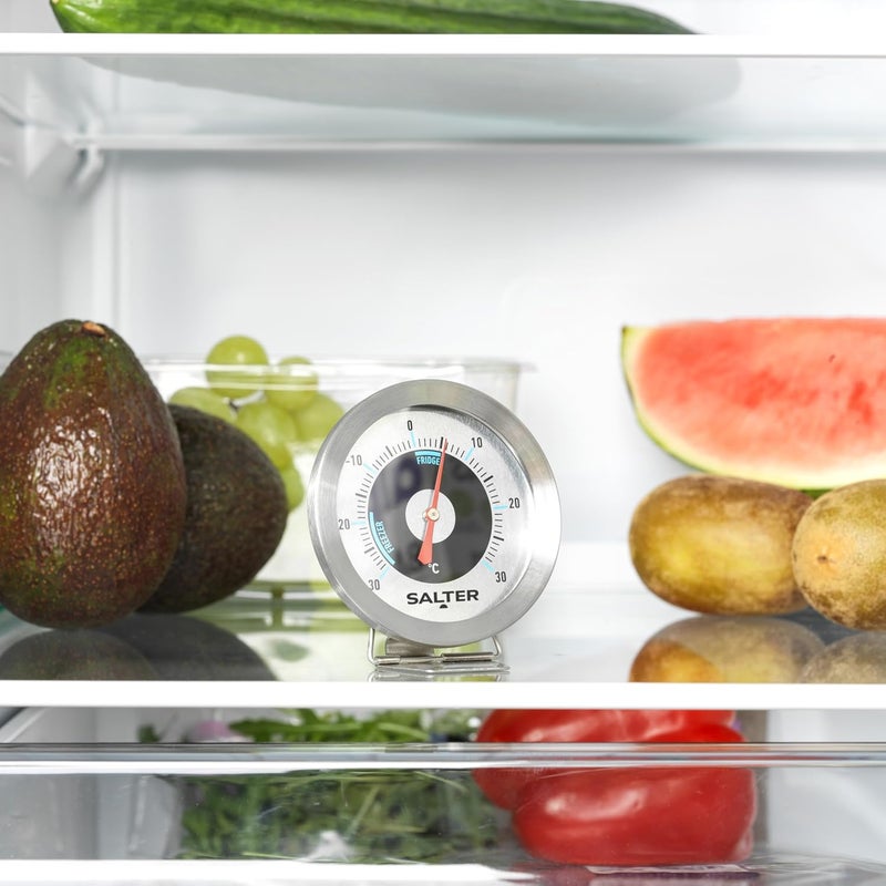سالتر مقياس حرارة الثلاجة 517 SSCR – مقياس درجة حرارة كبير من الفولاذ المقاوم للصدأ، مقياس حرارة الفريزر مقاوم للماء، سهل القراءة، قابل للتعليق أو الوقوف، نطاق درجة الحرارة من -30 إلى 30 درجة مئوية، علامات مناطق الطعام الآمنة - Image 2