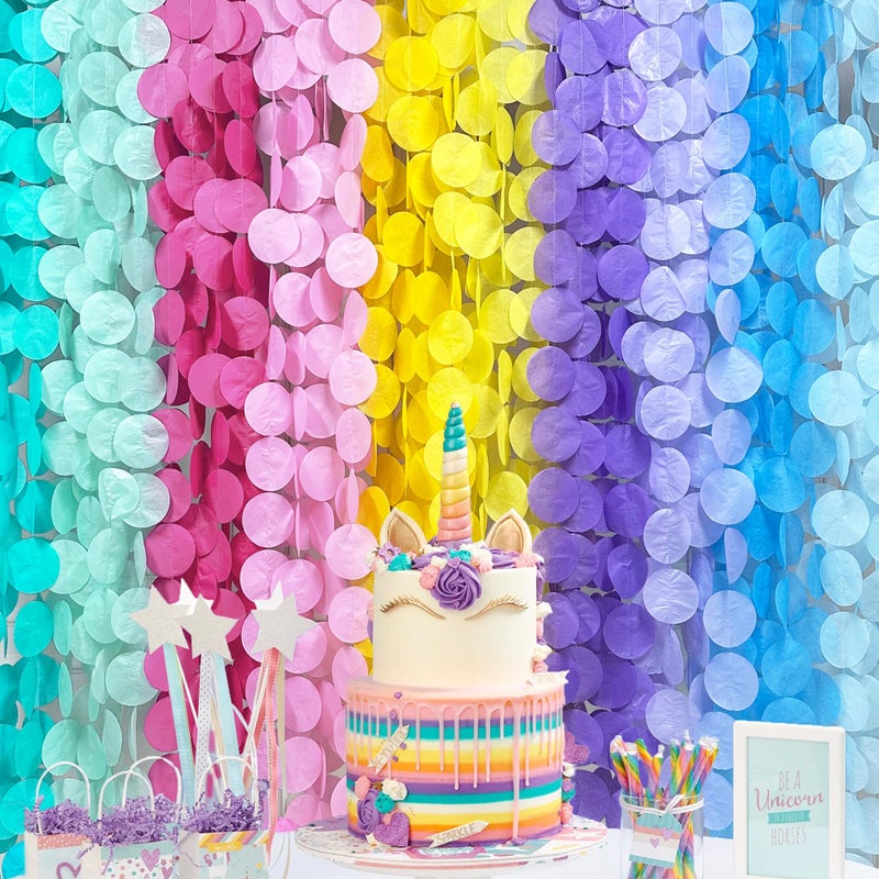 pinkblume 256Ft Pastel Party Decorations Big Circle Dot Backdrop Streamer Pastel Tissue Paper Polka Dots Hanging Curtain Garland for Birthday Wedding Bachelorette Engagement Baby Shower Macaron Party Supplies - Image 1