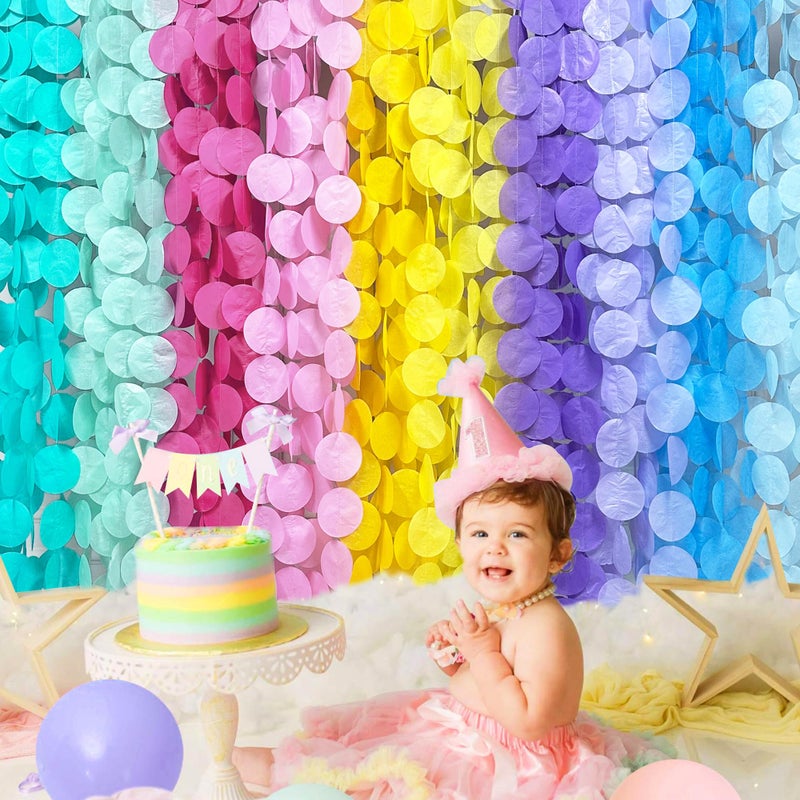 pinkblume 256Ft Pastel Party Decorations Big Circle Dot Backdrop Streamer Pastel Tissue Paper Polka Dots Hanging Curtain Garland for Birthday Wedding Bachelorette Engagement Baby Shower Macaron Party Supplies - Image 4
