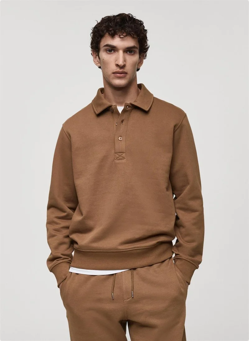 مانجو مان Regular-Fit Cotton Polo Sweatshirt