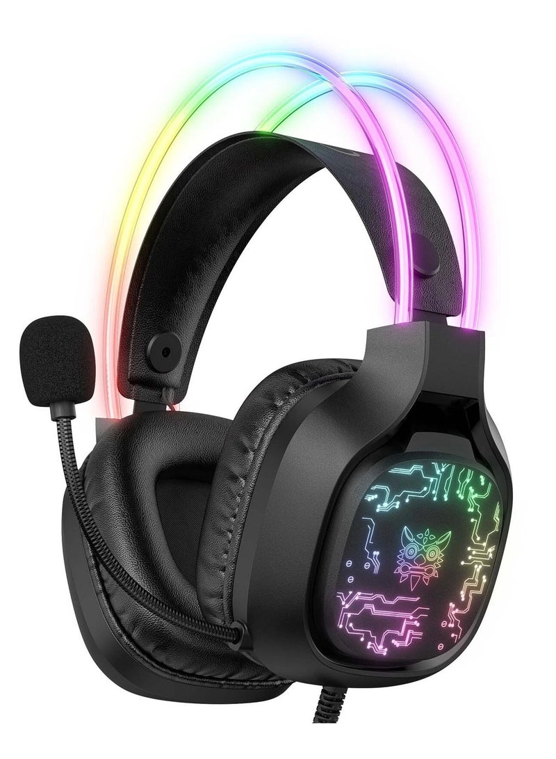 أونيكوما سماعات رأس للألعاب X22 RGB، سماعة رأس فوق الأذن مع ميكروفون، تقليل الضوضاء، التحكم في مستوى الصوت، إضاءة LED، تصميم متين ومريح، متوافقة مع أجهزة الكمبيوتر الشخصية والكمبيوتر المحمول وبلاي ستيشن 4 وبلاي ستيشن 5 وإكس بوكس - Image 1