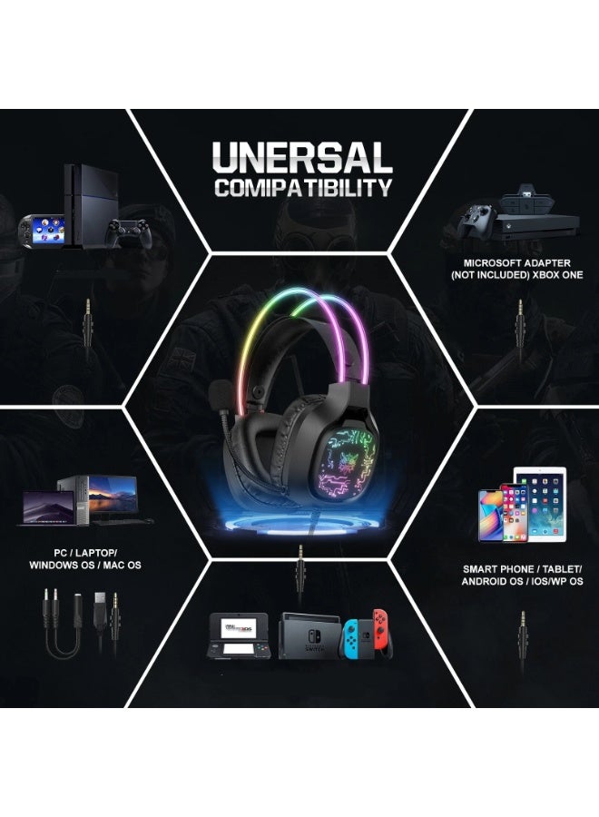 أونيكوما سماعات رأس للألعاب X22 RGB، سماعة رأس فوق الأذن مع ميكروفون، تقليل الضوضاء، التحكم في مستوى الصوت، إضاءة LED، تصميم متين ومريح، متوافقة مع أجهزة الكمبيوتر الشخصية والكمبيوتر المحمول وبلاي ستيشن 4 وبلاي ستيشن 5 وإكس بوكس - Image 5