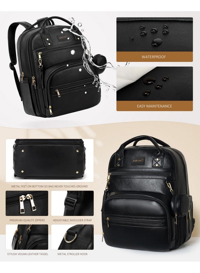 ROSEGIN ROSEGIN Premium Vegan Leather Diaper Bag Backpack with Waterproof Changing Pad, Reinforced Zippers & Odor-Free, 20 Pockets Pro Organizer, Fits 15.6" Laptop, Stroller Straps, Baby Bag for Mom, Black - Image 4