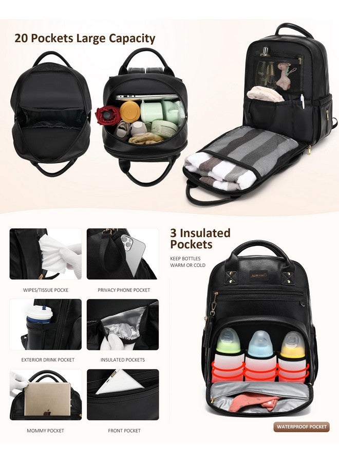 ROSEGIN ROSEGIN Premium Vegan Leather Diaper Bag Backpack with Waterproof Changing Pad, Reinforced Zippers & Odor-Free, 20 Pockets Pro Organizer, Fits 15.6" Laptop, Stroller Straps, Baby Bag for Mom, Black - Image 1