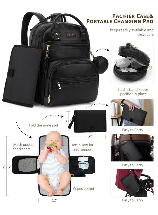 ROSEGIN ROSEGIN Premium Vegan Leather Diaper Bag Backpack with Waterproof Changing Pad, Reinforced Zippers & Odor-Free, 20 Pockets Pro Organizer, Fits 15.6" Laptop, Stroller Straps, Baby Bag for Mom, Black - Image 3