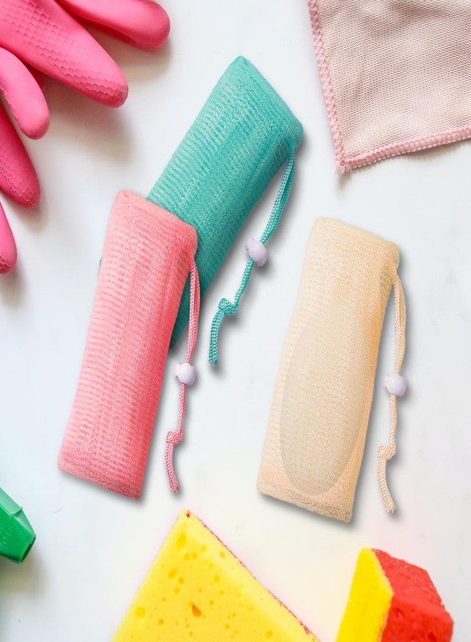 Feelorna 6Pcs Mesh Soap Bag, 3 Colors 6-layer Soft Soaps Pouch with Adjustable Buckle and Drawstring Soap Saver Bag to Create Foam for Body Facial Cleaning (3.12 "x 7.22" Green Pink Beige) - Image 4