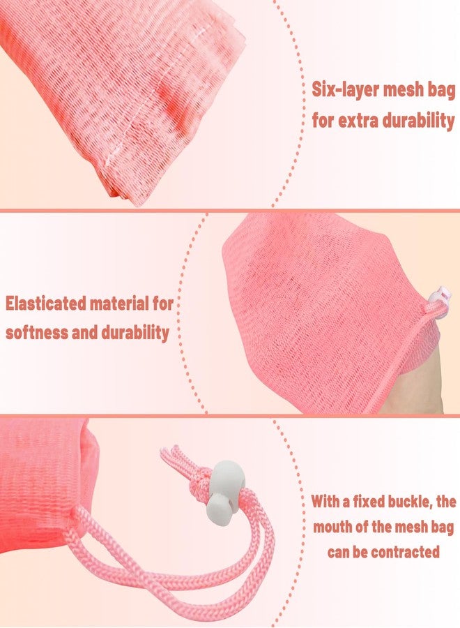 Feelorna 6Pcs Mesh Soap Bag, 3 Colors 6-layer Soft Soaps Pouch with Adjustable Buckle and Drawstring Soap Saver Bag to Create Foam for Body Facial Cleaning (3.12 "x 7.22" Green Pink Beige) - Image 3