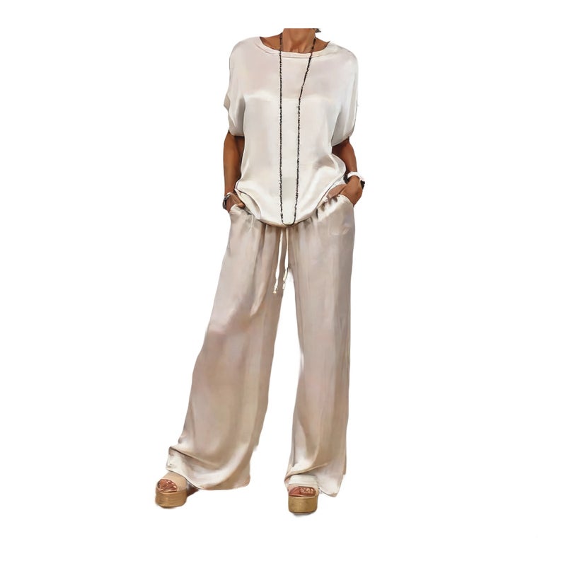 Fashion Loose Shirt and Wide Leg Pants Casual Set - Image 1
