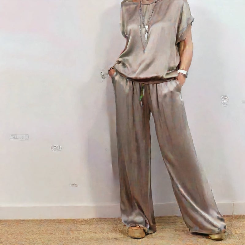 Fashion Loose Shirt and Wide Leg Pants Casual Set - Image 3