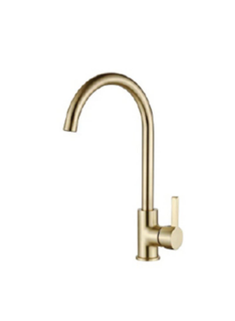 Kitchen Faucet - SZF00127BG, Stainless Steel 304 Body & Handle, Brushed Gold Finish, Ceramic Cartridge (500K Cycles), 360° Rotation, Single Hole Installation