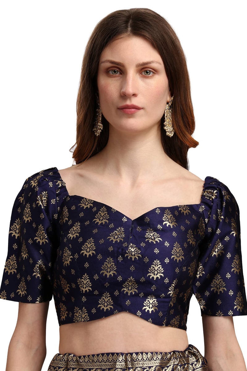 PURVAJA Women's Jacquard Semi-Stitched Lehenga choli (Trisha-Navy Blue_Navy Blue_Free Size) - Image 5