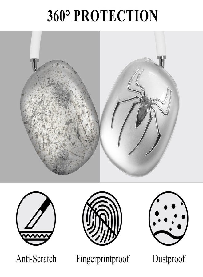 Adhiper Case Cover for AirPods Max,TPU Cool Soft Clear Case,Silver Spider Earcup Cover for Apple AirPods Max for Men&Women Accessories Protective Cover(Spider,Clear) - Image 2