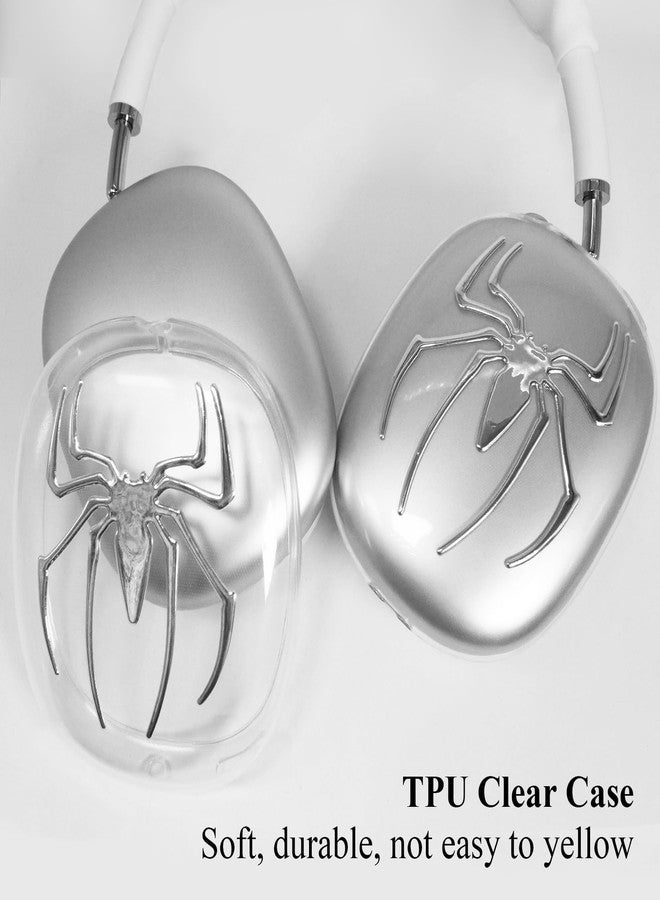 Adhiper Case Cover for AirPods Max,TPU Cool Soft Clear Case,Silver Spider Earcup Cover for Apple AirPods Max for Men&Women Accessories Protective Cover(Spider,Clear) - Image 3