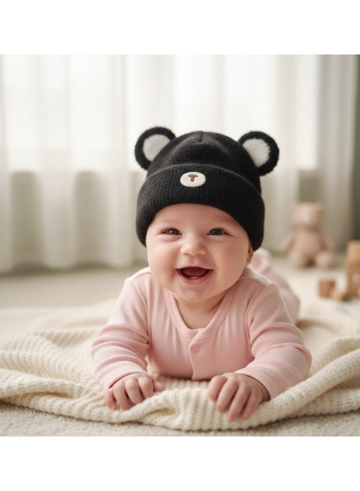 zoba Cute Bear Winter Kids' Ice Cap - Soft Mohair Hat with Fluttering Ears - Warm and Lightweight - Suitable for Girls and Boys - Stylish Black Color - Perfect for Cold Weather - Image 4