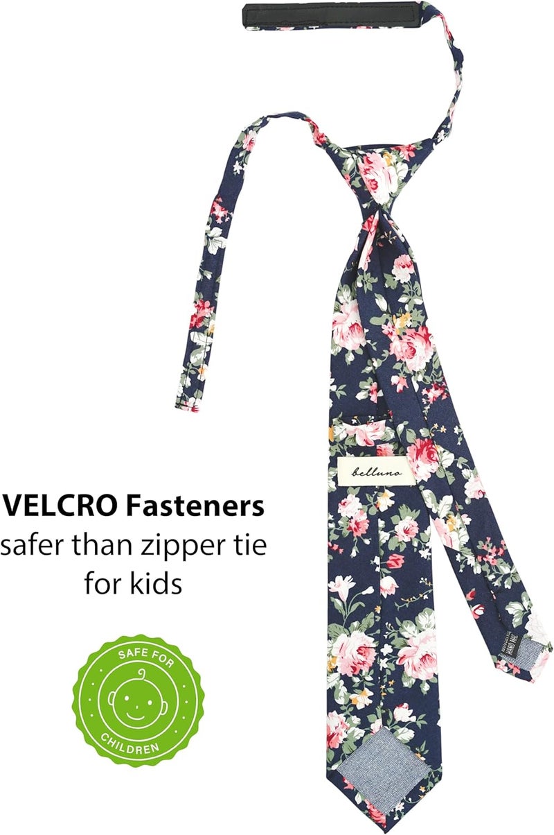BELLUNO Boys' Floral Ties, Hook and Loop Pre-tied Flower Ties for Little Kids and Pre-teens - Image 1