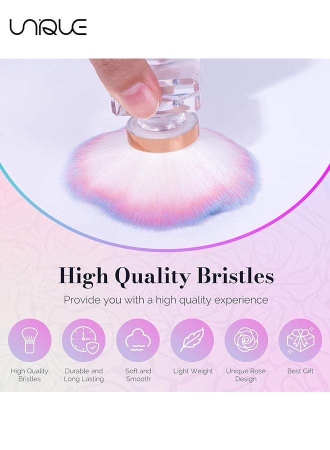 Unique 2 Pcs Nail Dust Brush Nail Art Dust Powder Remover Brush Soft Cleaner Brush Nail Supplies for Acrylic Application and Makeup (Pink Rose Design) - Image 3